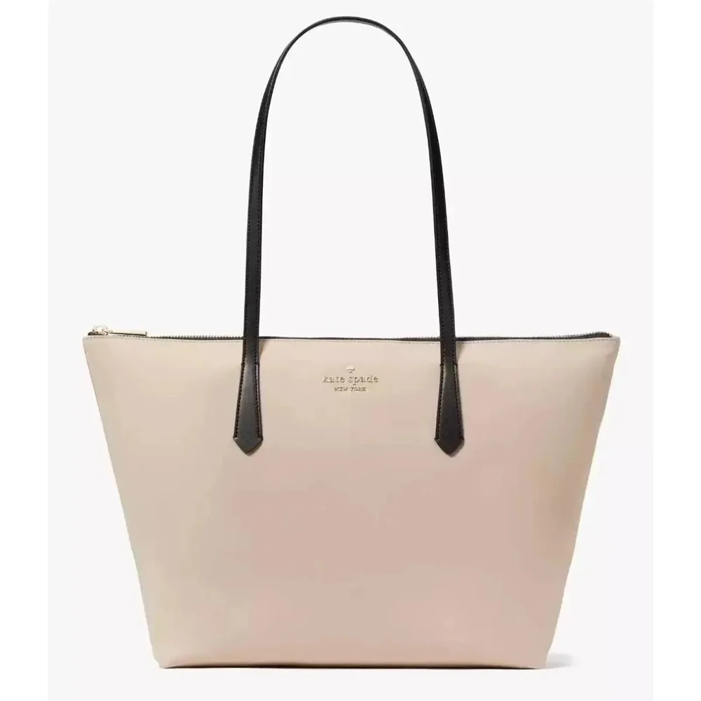 Kate Spade Kitt Colorblock Warm Beige Large Nylon Tote With Dustbag/scarf NWT - Picture 2 of 12